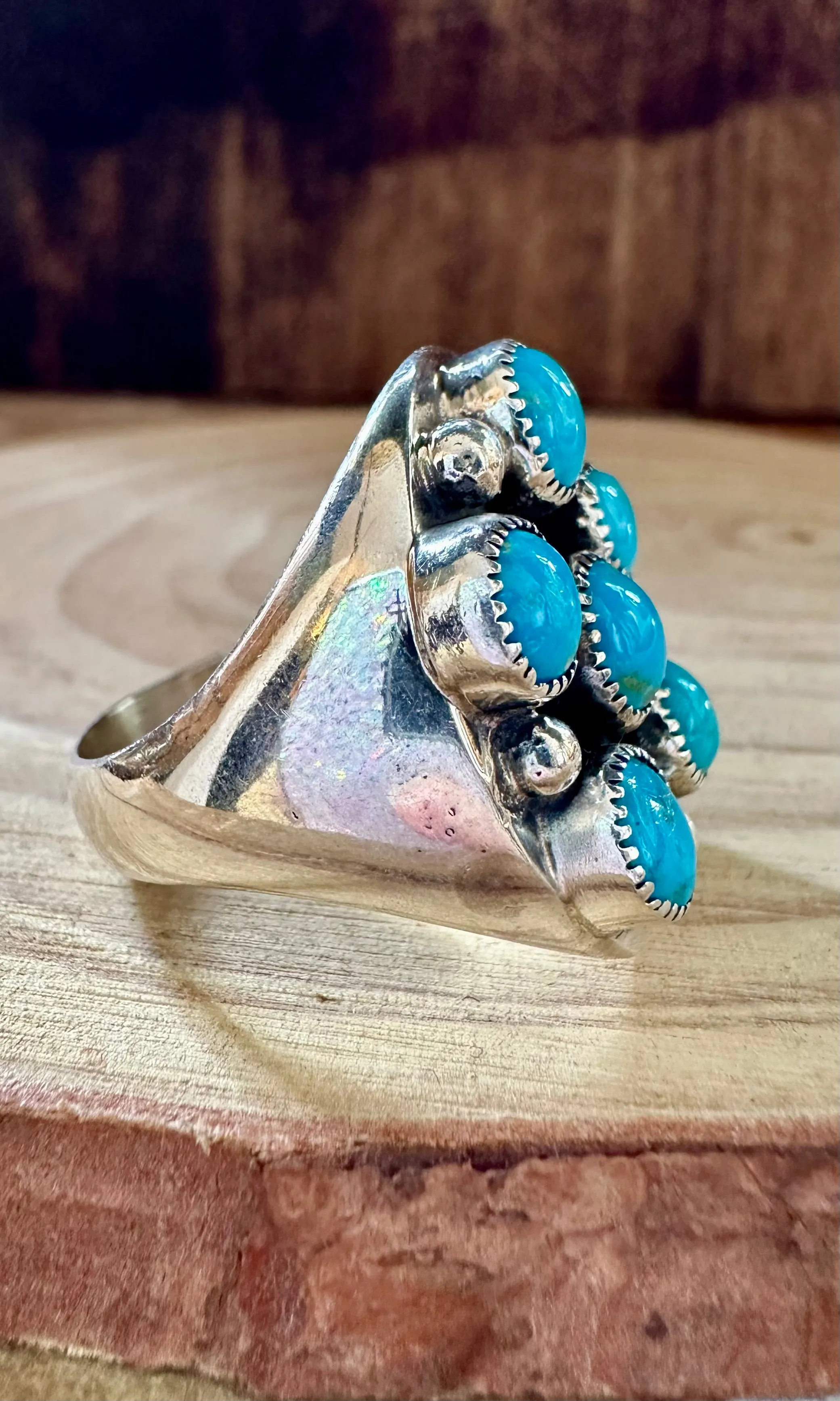 FLOWER CLUSTER TURQUOISE and Sterling Silver Ring • Size 10 1/2, 12