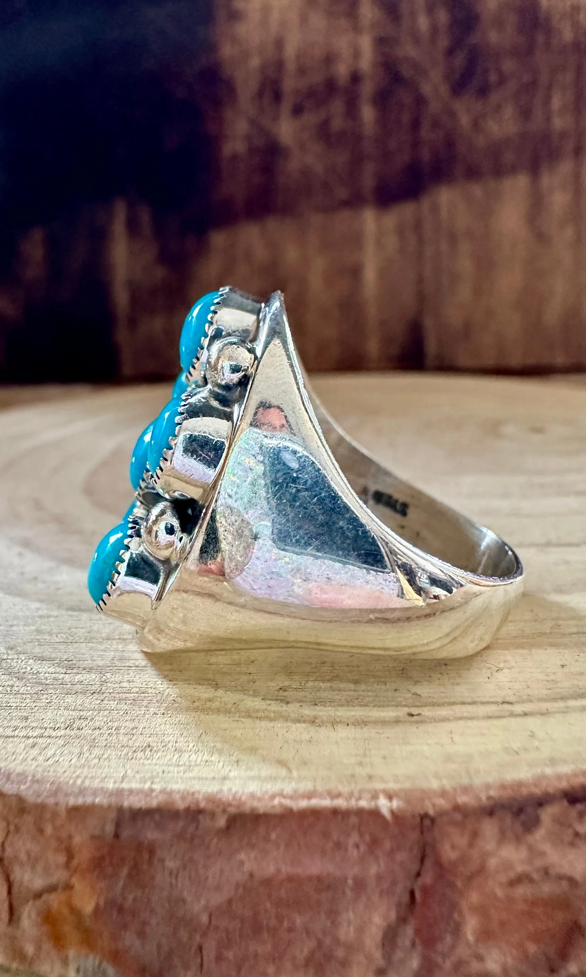 FLOWER CLUSTER TURQUOISE and Sterling Silver Ring • Size 10 1/2, 12