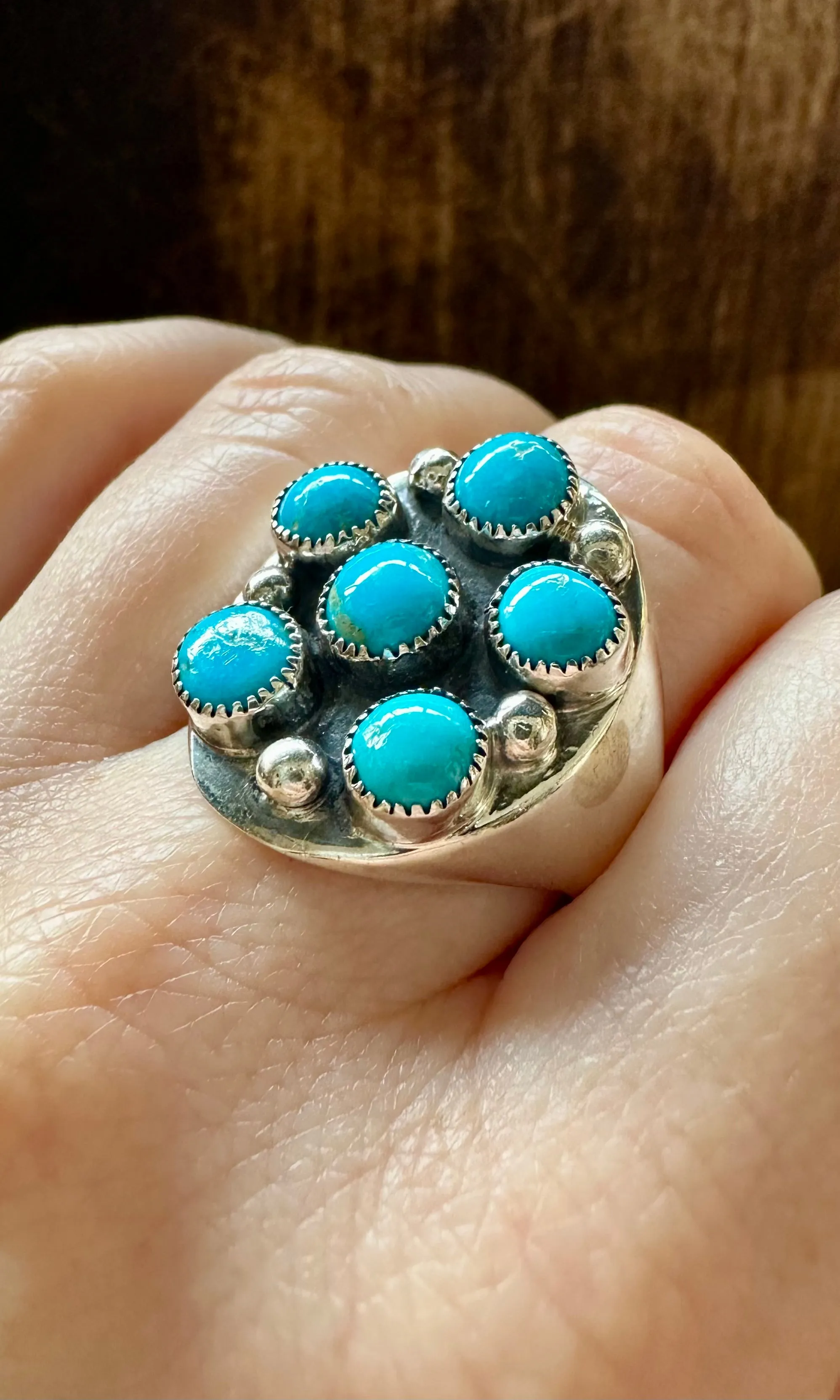 FLOWER CLUSTER TURQUOISE and Sterling Silver Ring • Size 10 1/2, 12