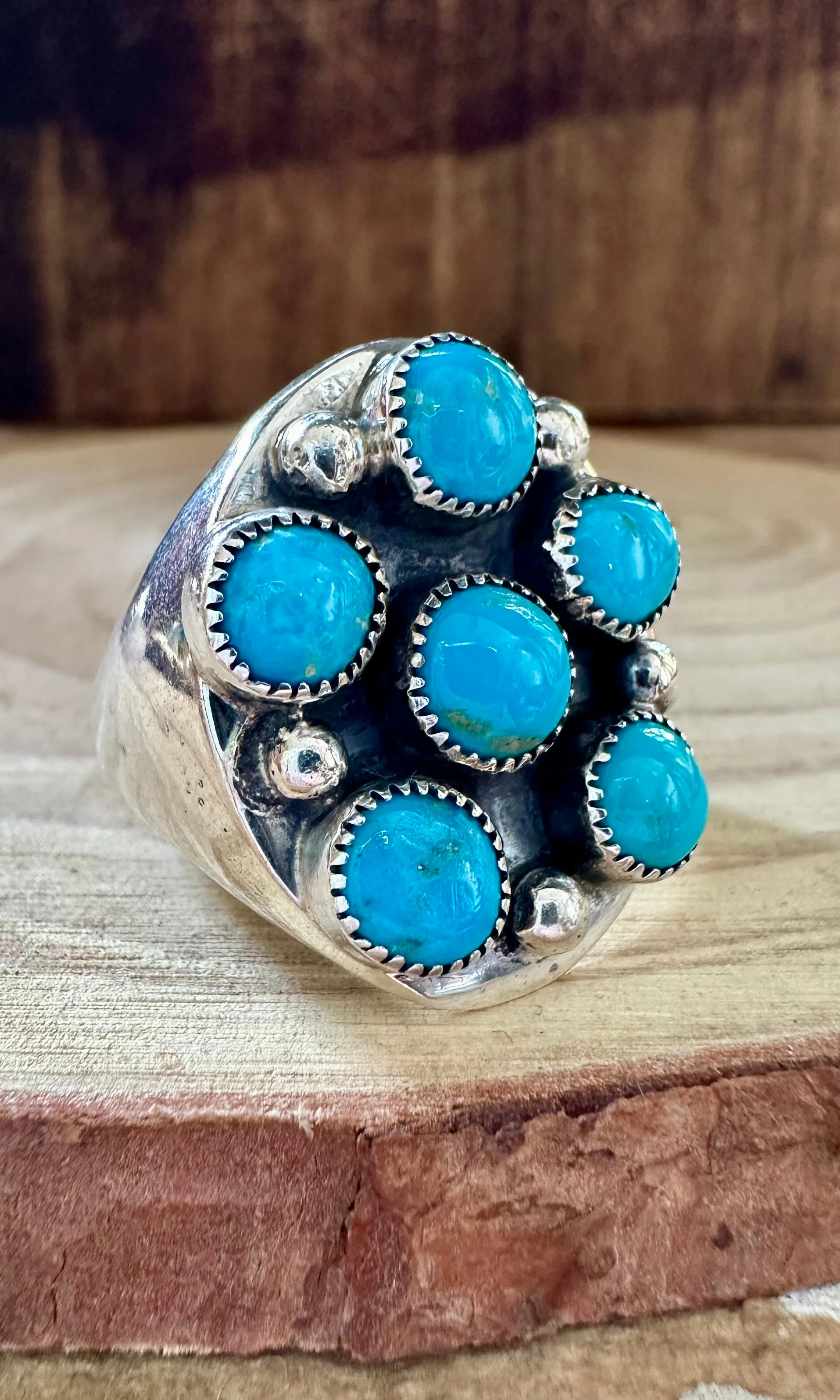 FLOWER CLUSTER TURQUOISE and Sterling Silver Ring • Size 10 1/2, 12