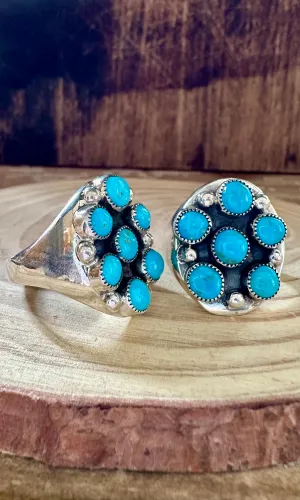 FLOWER CLUSTER TURQUOISE and Sterling Silver Ring • Size 10 1/2, 12