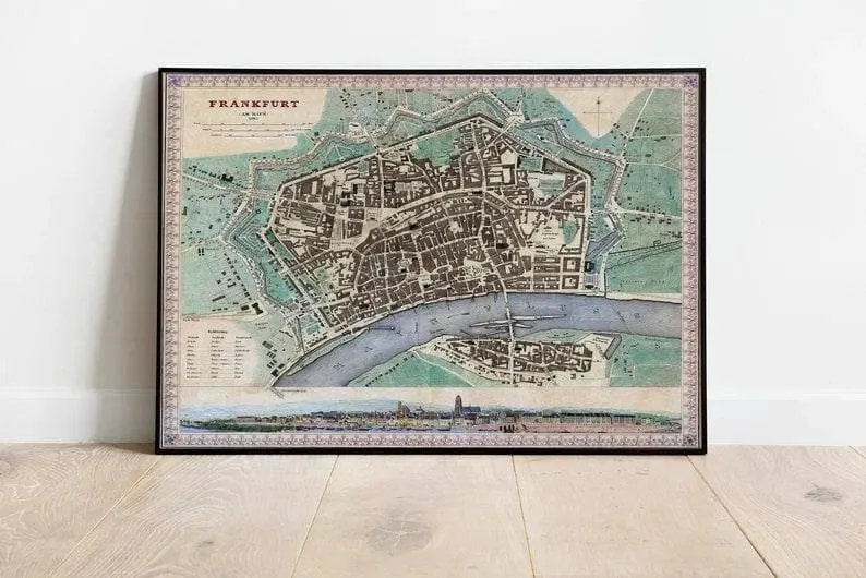 Frankfurt City Map Wall Print| Framed Map Wall Decor