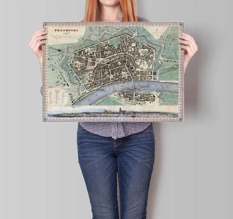 Frankfurt City Map Wall Print| Framed Map Wall Decor