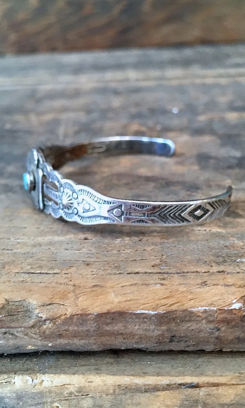 FRED HARVEY ERA 1940s Navajo Style Silver & Turquoise Thunderbird Cuff