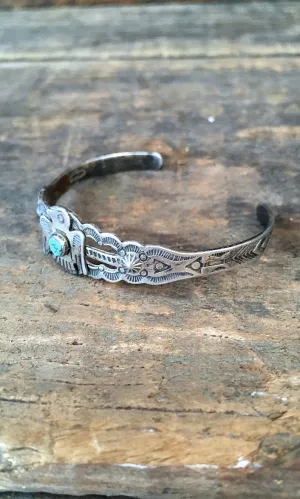 FRED HARVEY ERA 1940s Navajo Style Silver & Turquoise Thunderbird Cuff