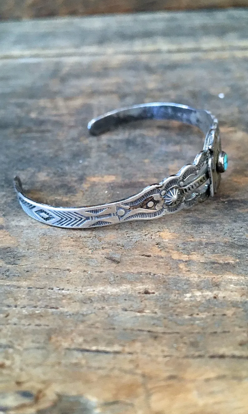 FRED HARVEY ERA 1940s Navajo Style Silver & Turquoise Thunderbird Cuff