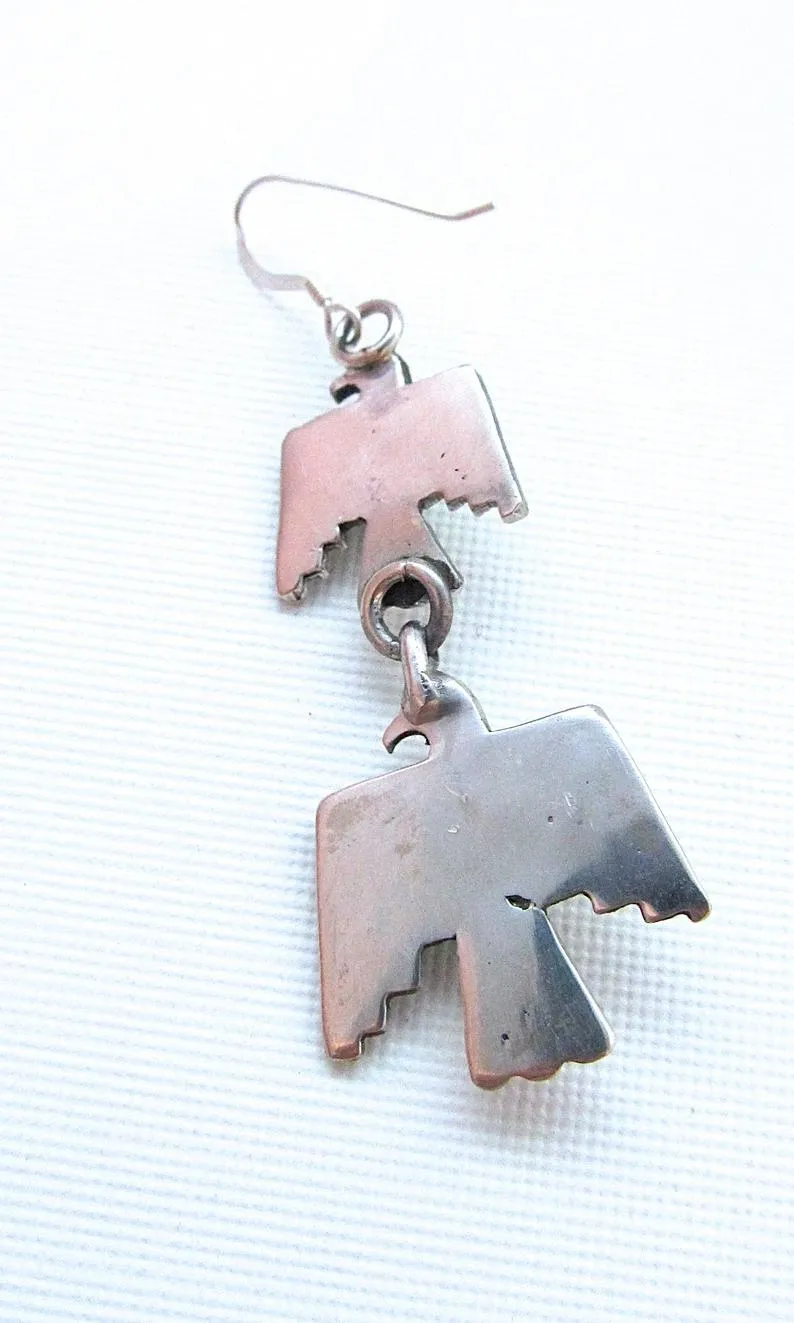 FRED HARVEY Era Style Silver & Turquoise Thunderbird Earrings
