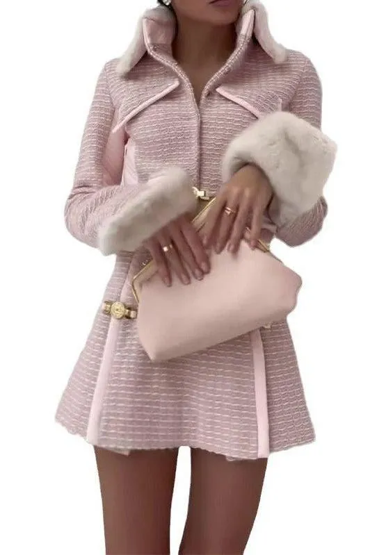 French style stitching short pink suit