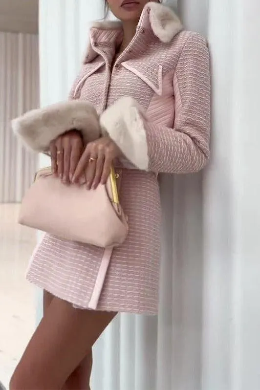 French style stitching short pink suit