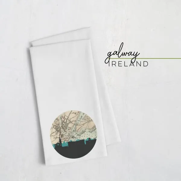 Galway city skyline with vintage Galway map
