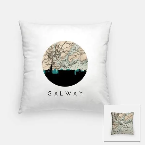 Galway city skyline with vintage Galway map