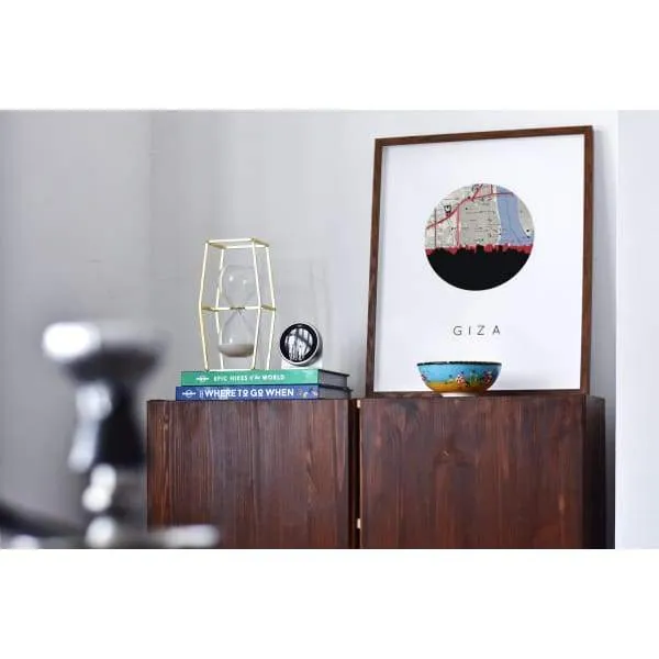 Giza, Egypt city skyline with vintage Giza map