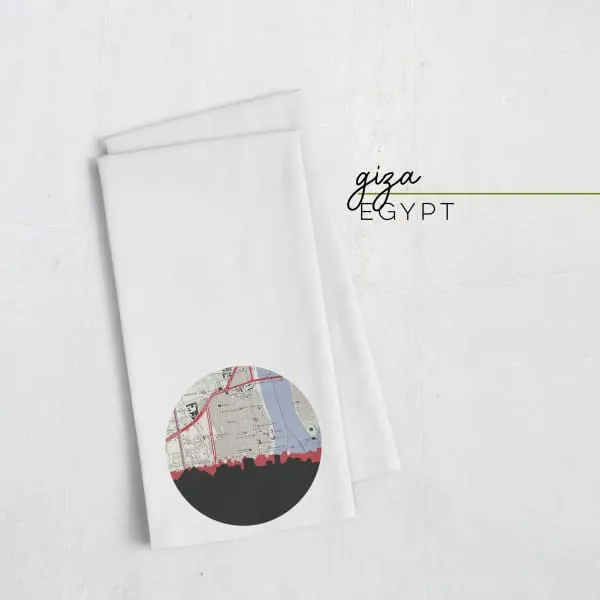 Giza, Egypt city skyline with vintage Giza map
