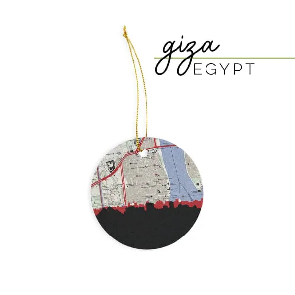 Giza, Egypt city skyline with vintage Giza map