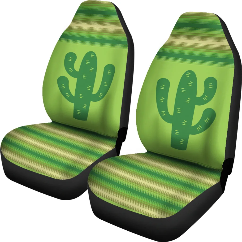 Green Serape Cactus Car Seat Covers Set