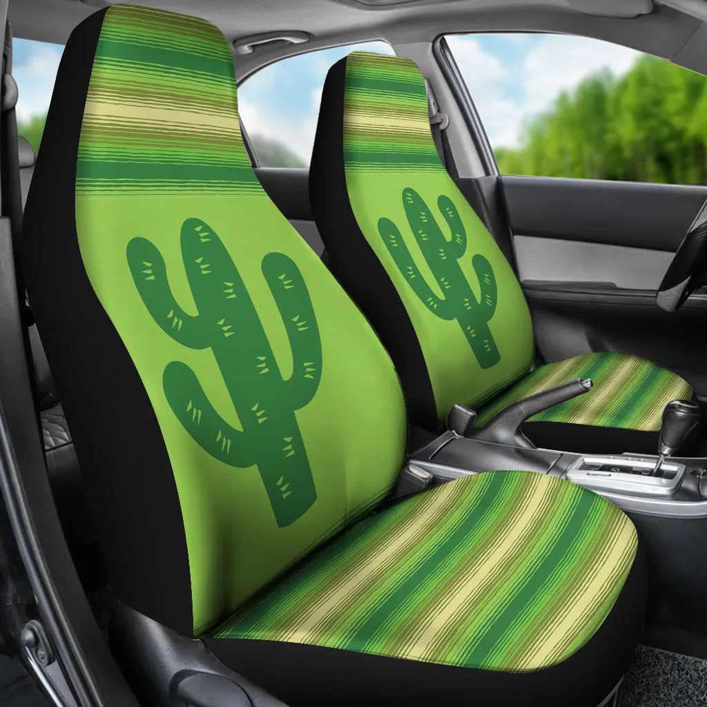 Green Serape Cactus Car Seat Covers Set
