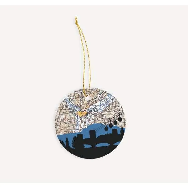Grenoble city skyline with vintage Grenoble map