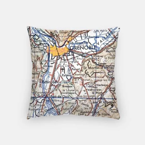 Grenoble city skyline with vintage Grenoble map
