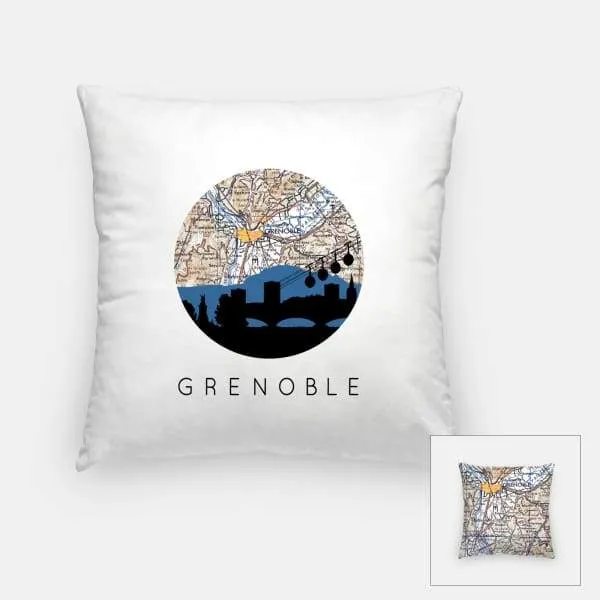 Grenoble city skyline with vintage Grenoble map