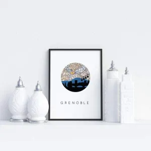 Grenoble city skyline with vintage Grenoble map