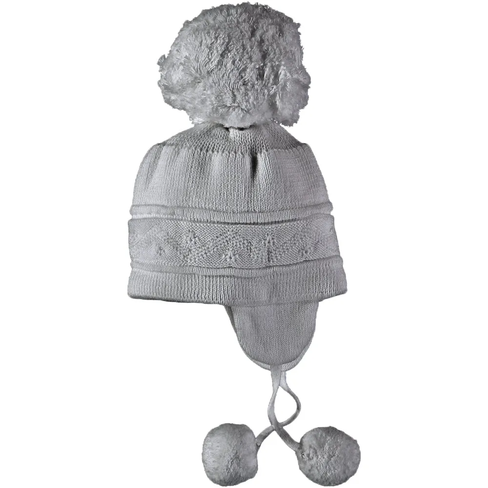 Griffin Grey Baby Bobble Hat with Ear Flaps