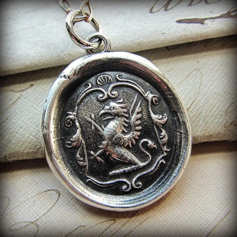 Griffin Wax Seal Crest Necklace | Courage, Perseverance & Watchfulness