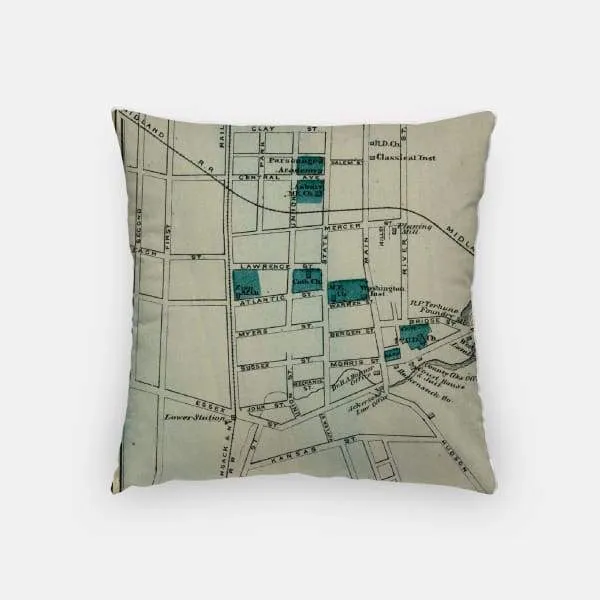 Hackensack, New Jersey city skyline with vintage Hackensack map