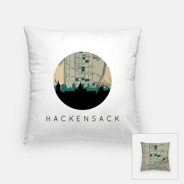Hackensack, New Jersey city skyline with vintage Hackensack map