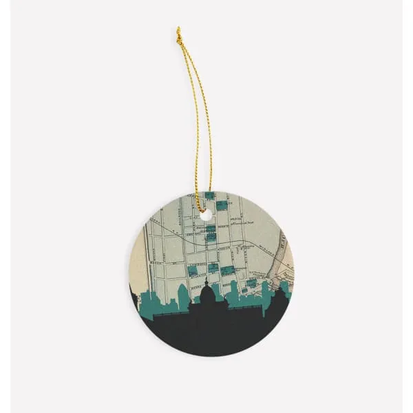 Hackensack, New Jersey city skyline with vintage Hackensack map