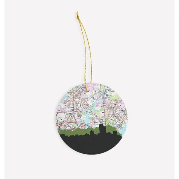 Hampton, Virginia city skyline with vintage Hampton map