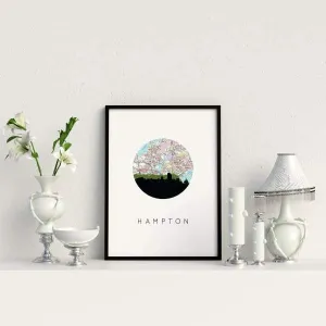 Hampton, Virginia city skyline with vintage Hampton map