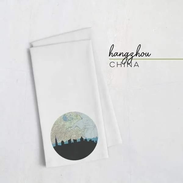 Hangzhou, China city skyline with vintage Hangzhou map