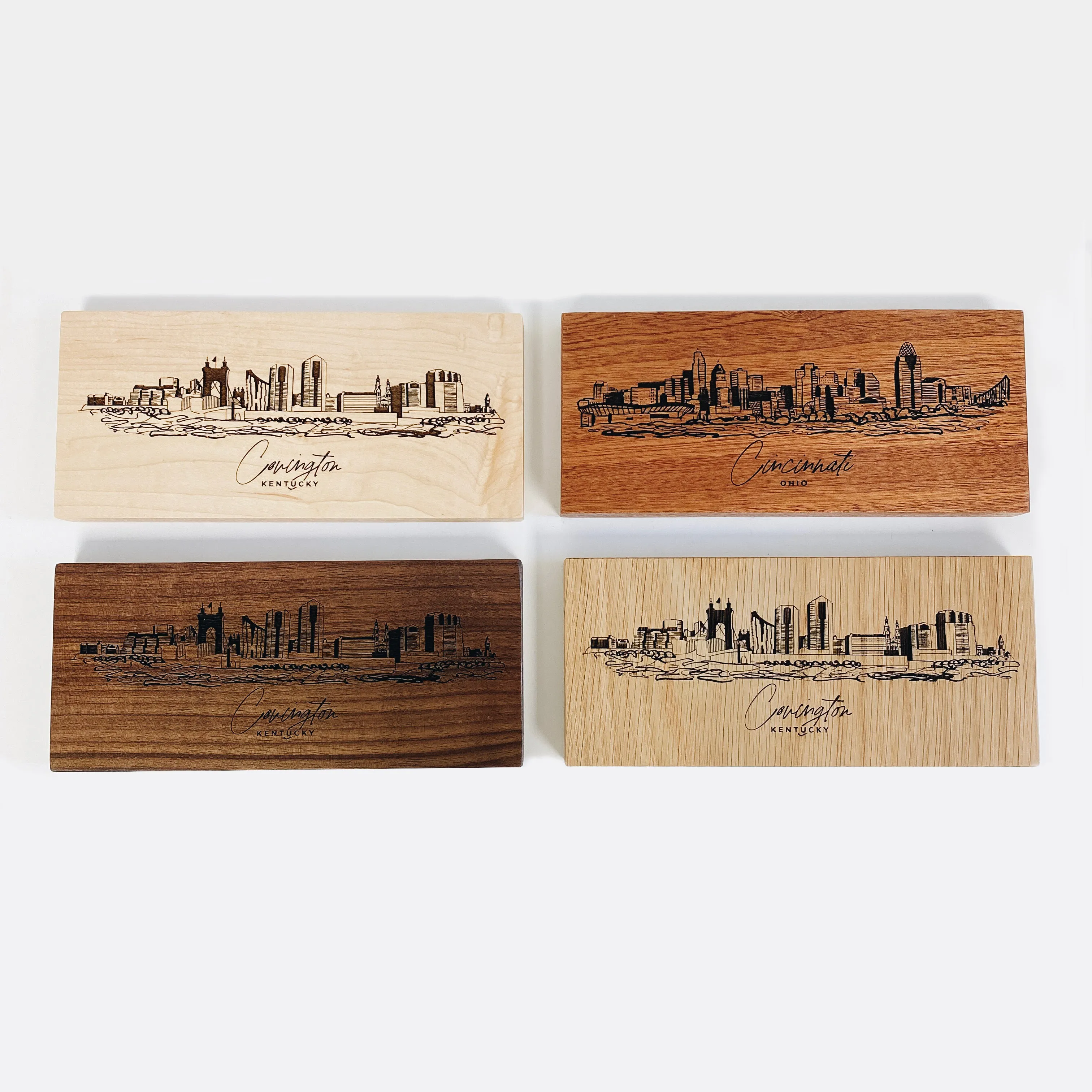 Hard Wood Illustrative Skyline Engraved Plaque
