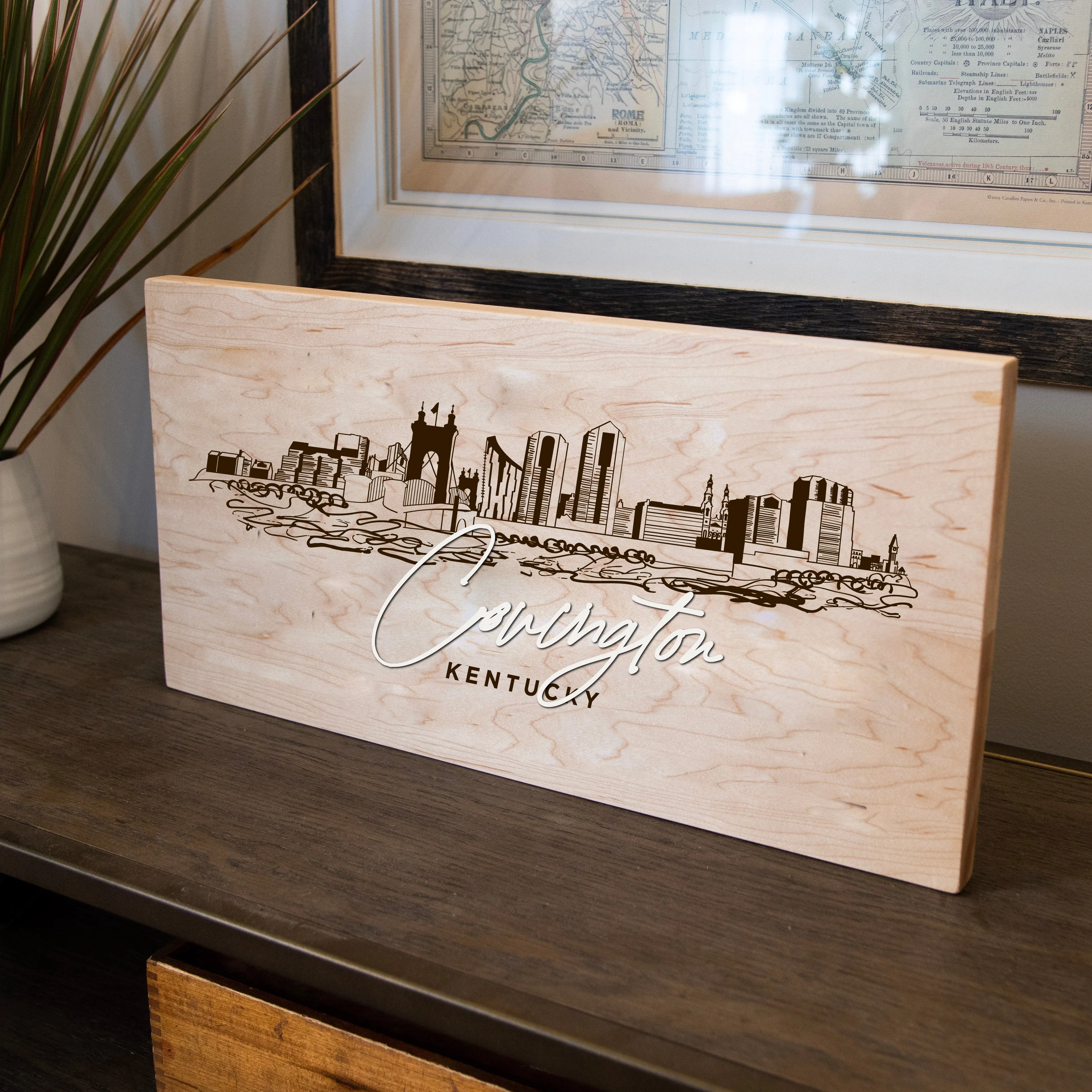 Hard Wood Illustrative Skyline with City Layered