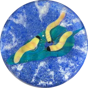 Harold Hacker Flamework Silk Worms with Mulberry Leaf on Blue Ground