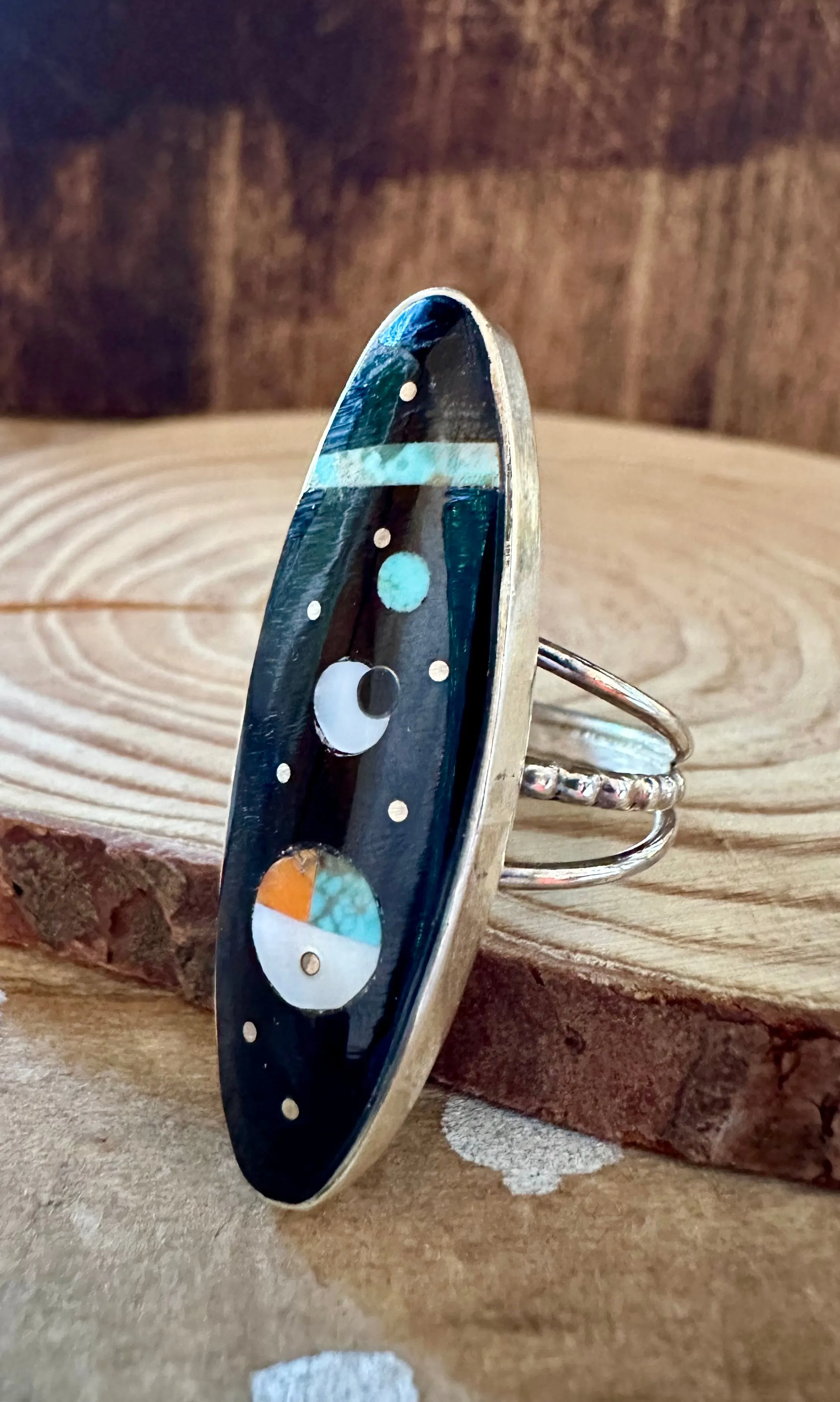 HAROLD SMITH Pueblo Night Sky Micro Inlay Ring • Size 6