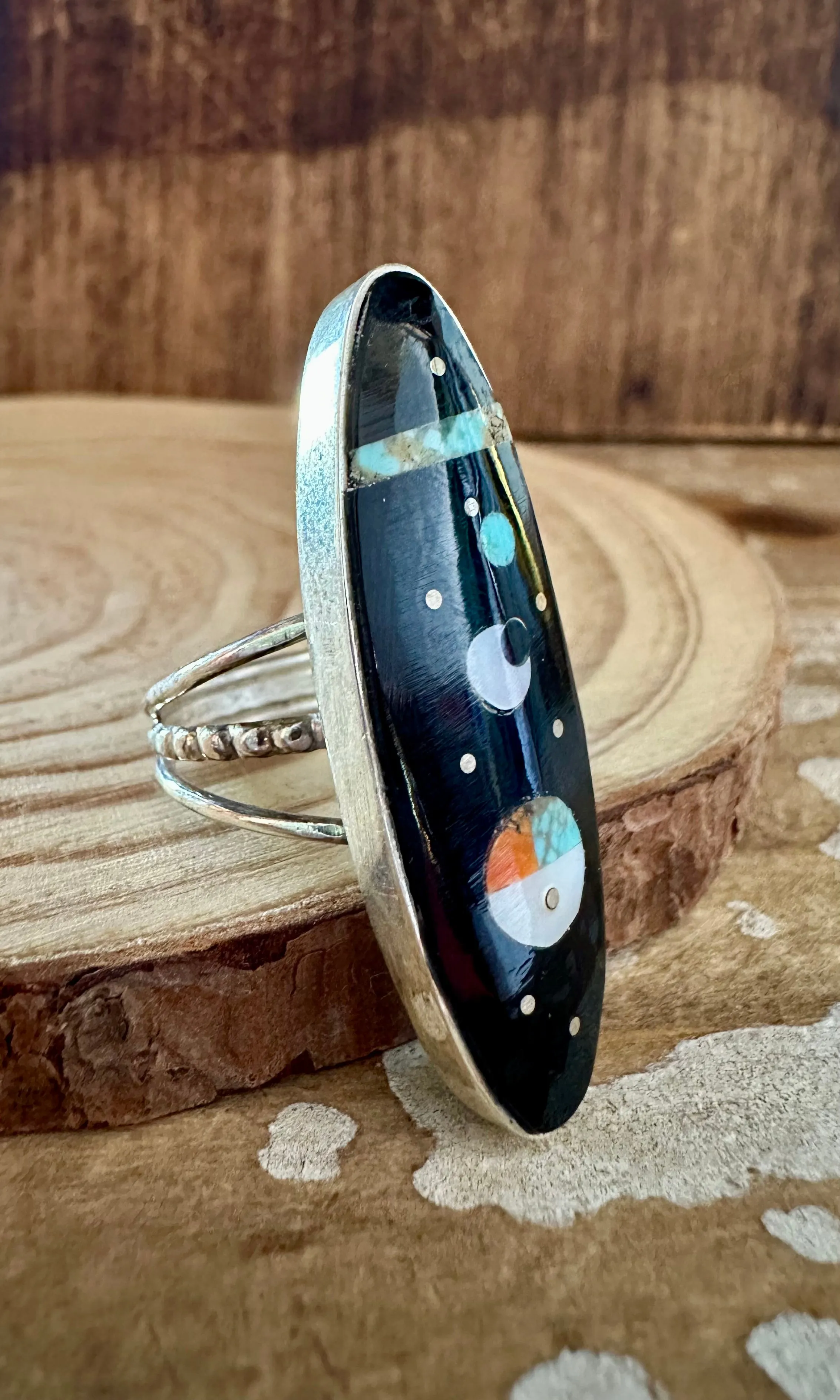 HAROLD SMITH Pueblo Night Sky Micro Inlay Ring • Size 6