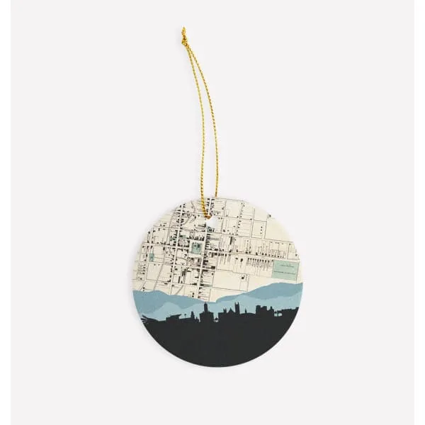 Harrisonburg, Virginia city skyline with vintage Harrisonburg map