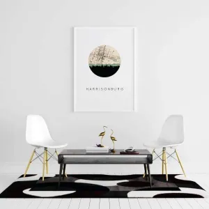 Harrisonburg, Virginia city skyline with vintage Harrisonburg map