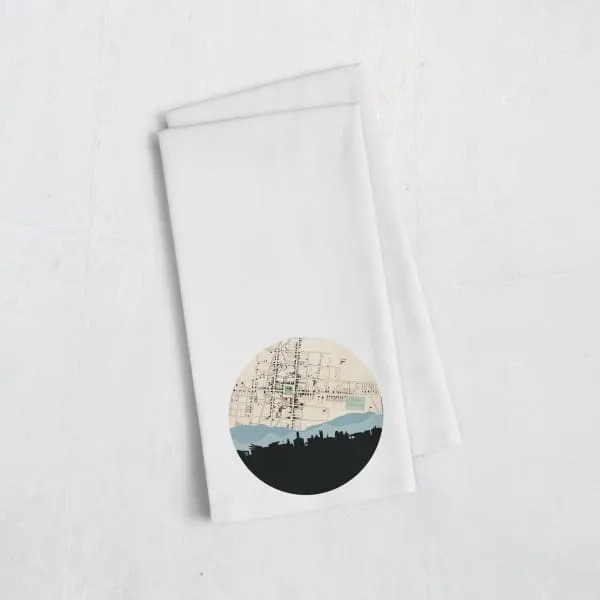 Harrisonburg, Virginia city skyline with vintage Harrisonburg map