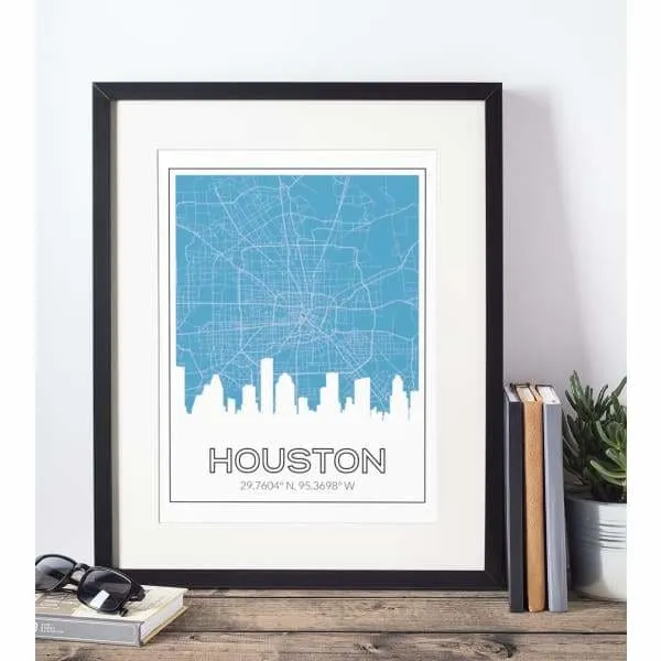 Houston, Texas road map and skyline