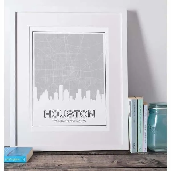 Houston, Texas road map and skyline