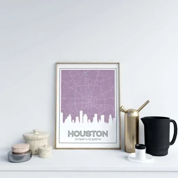 Houston, Texas road map and skyline