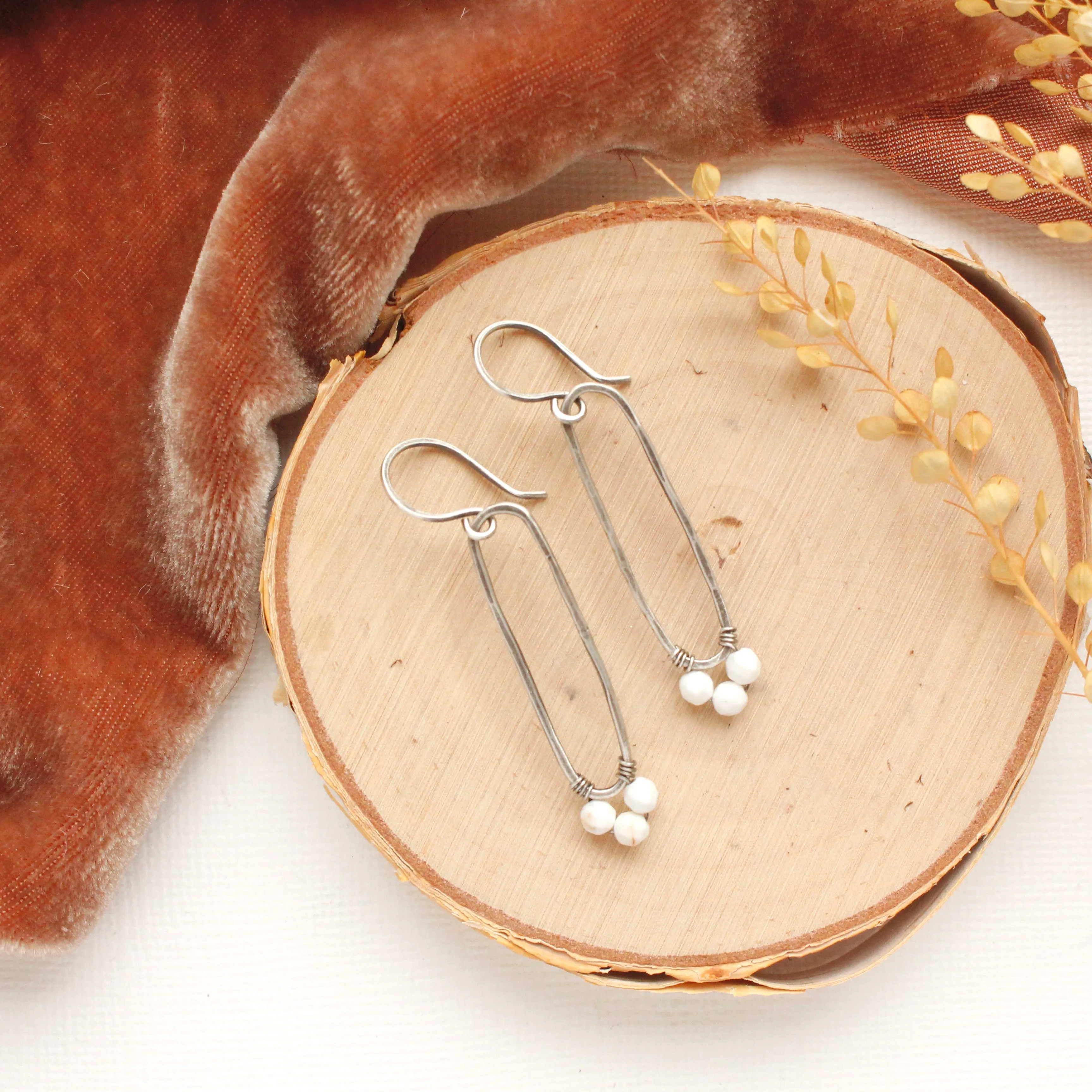 Howlite Forged Long Hoop Earrings