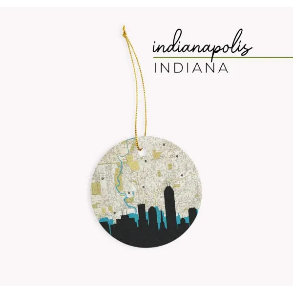 Indianapolis, Indiana city skyline with vintage Indianapolis map