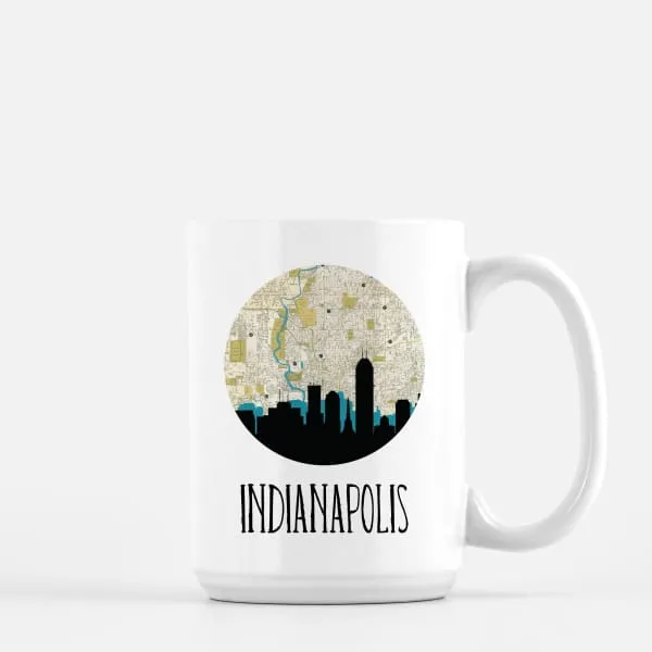 Indianapolis, Indiana city skyline with vintage Indianapolis map