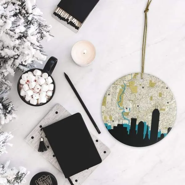 Indianapolis, Indiana city skyline with vintage Indianapolis map