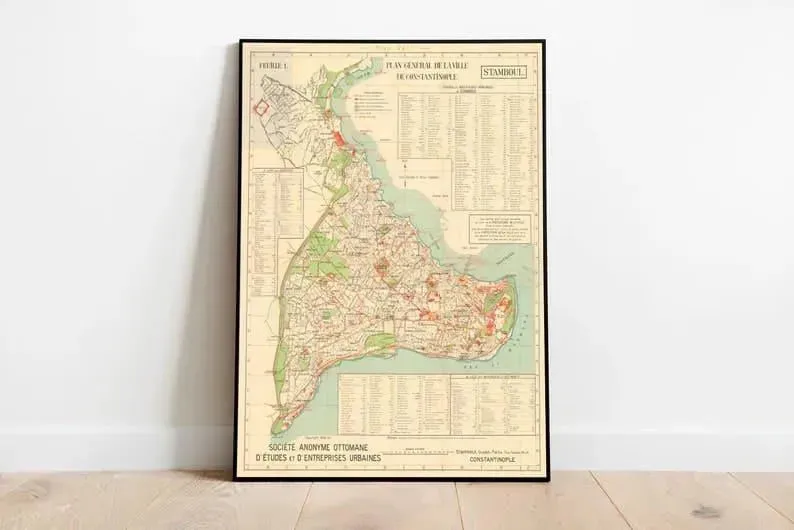 Istanbul City Map Wall Print| 1922 Istanbul City Map