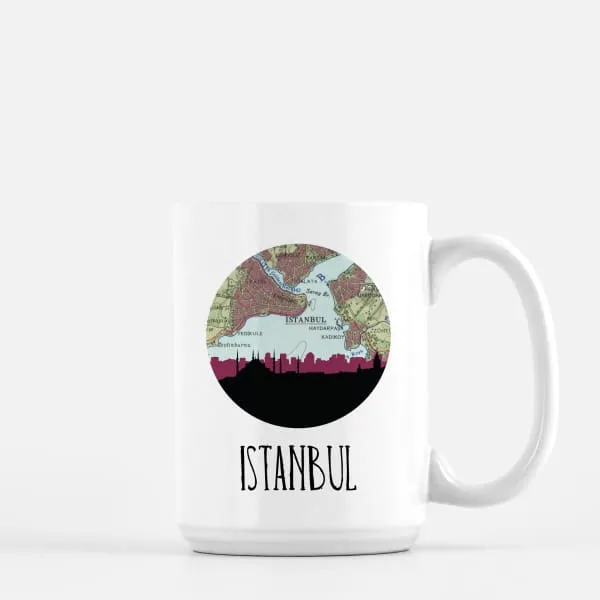 Istanbul city skyline with vintage Istanbul map
