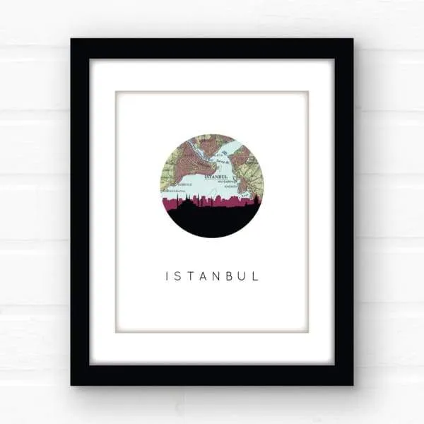Istanbul city skyline with vintage Istanbul map